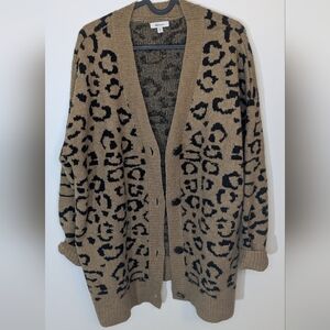 Reitmans Oversized Longline Leopard Print Button Up Cardigan - size M